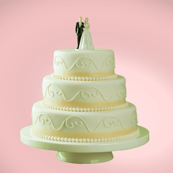 Three-tier vanilla wedding cake